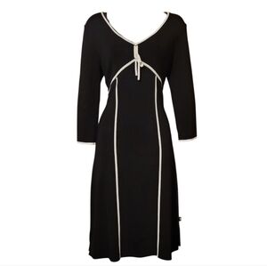 Bisou Jeans Y2K Dress Black White Trims V Neck 3/4 Sleeves Sz Medium